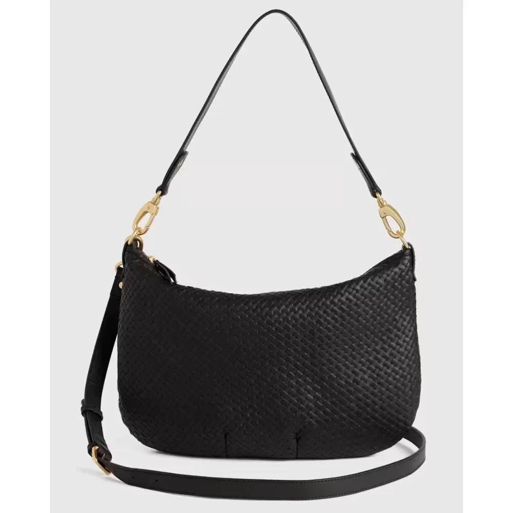 NWOT Quince Italian Leather Convertible Crescent Handwoven Shoulder Bag Black